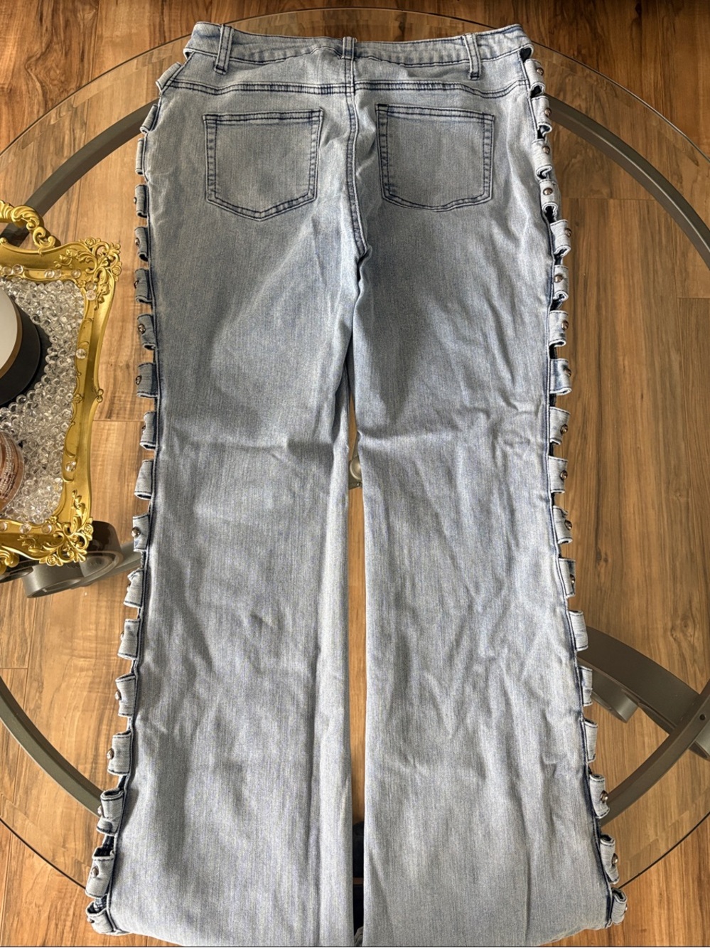 Light Wash Side-Studded Jeans